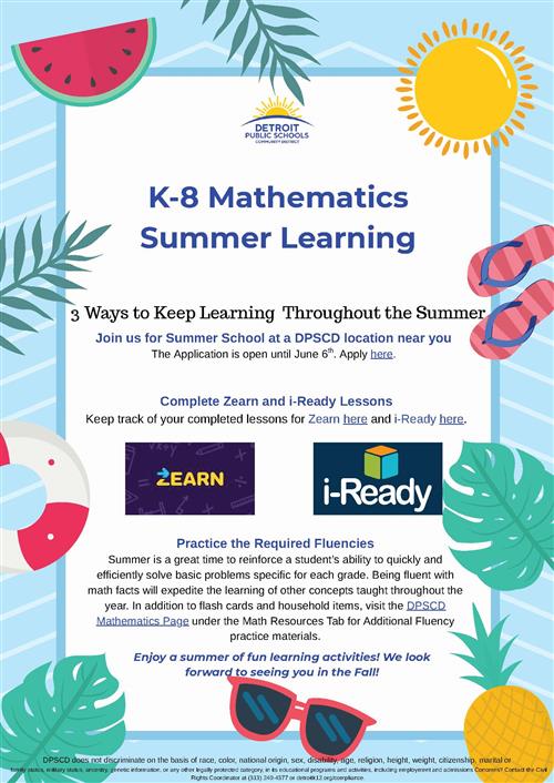 K-8 Math Summer Learning Flyer